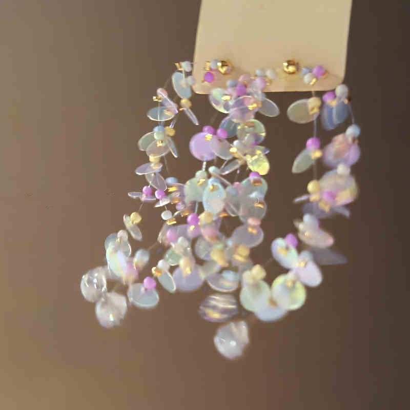 Iridescent Sequin Petal Cascade Drop Earring