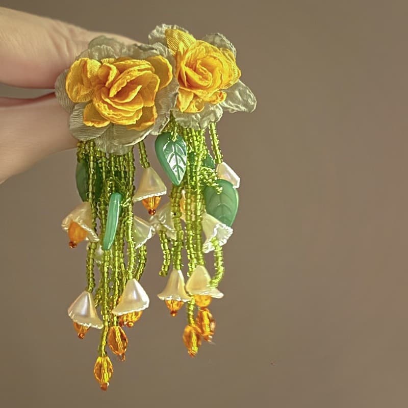 Marigold Rose & Amber Bell Fringe Drop Earring