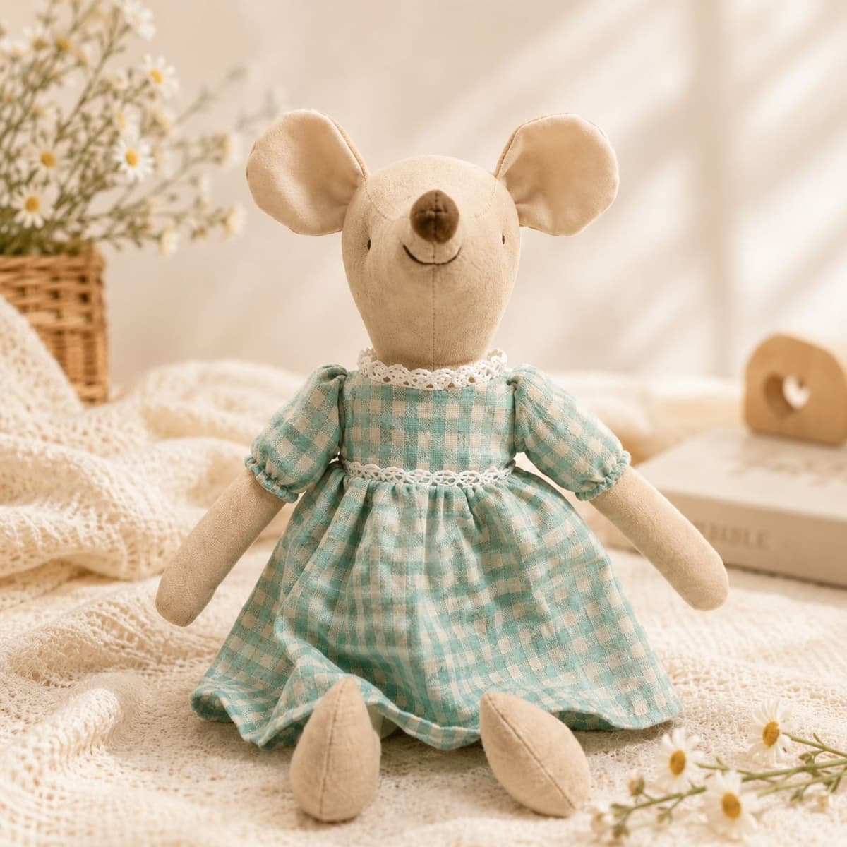 Green Check Frill Dress Mouse Plush 38.5cm