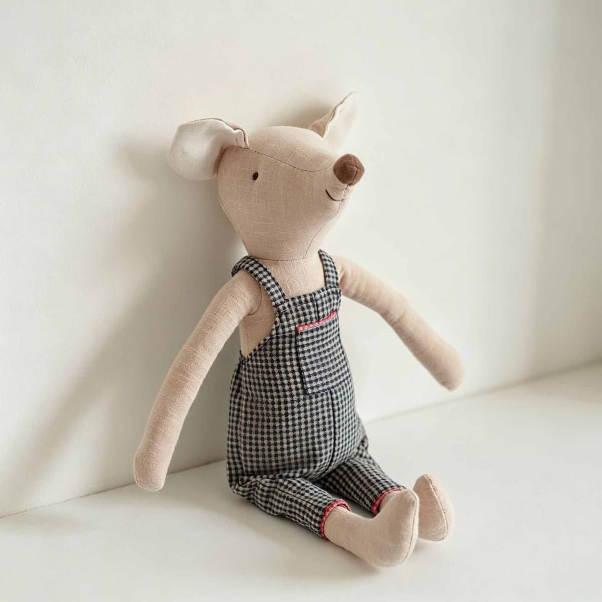 Blue Check Overalls Mouse Plush 38.5cm