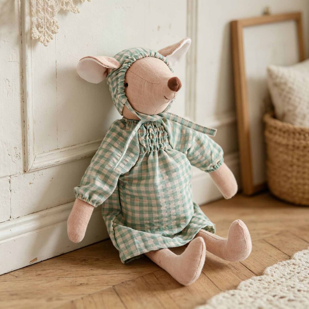 Green Check Hat Dress Mouse Plush 38.5cm